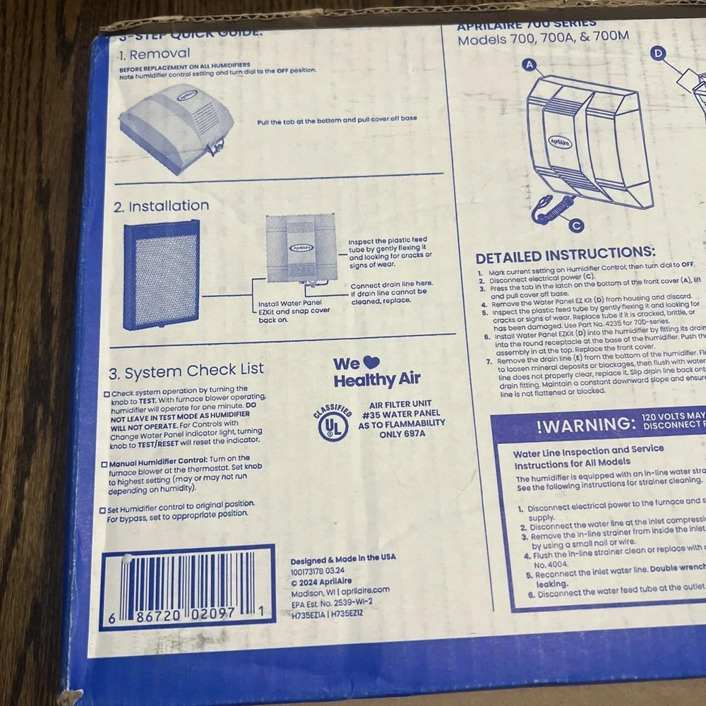 Aprilaire H735EZ1 Humidifier Filter Water Panel Replacement Kit 700 700A 700M